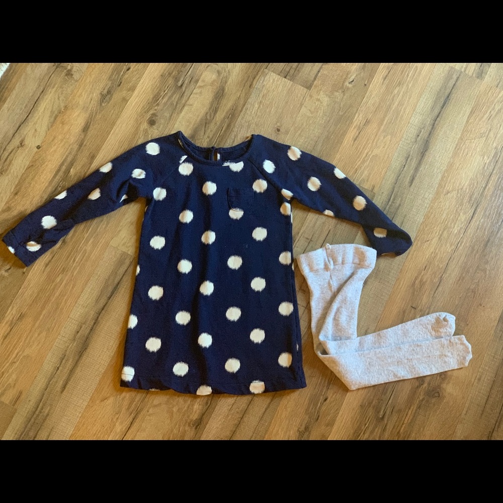 2t navy an white poka dot dress an tights